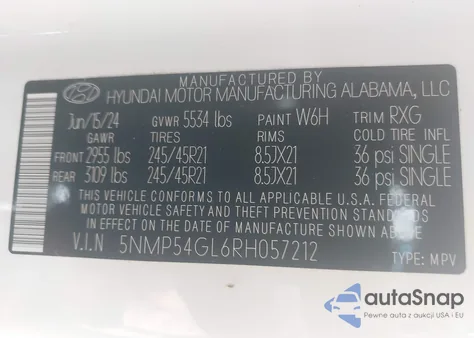 2024 Hyundai Santa Fe Calligraphy from USA, damaged, VIN 5NMP54GL6RH057212